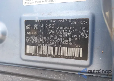 2010 Subaru Outback 2.5I Premium from USA, damaged, VIN 4S4BRBCCXA3337545